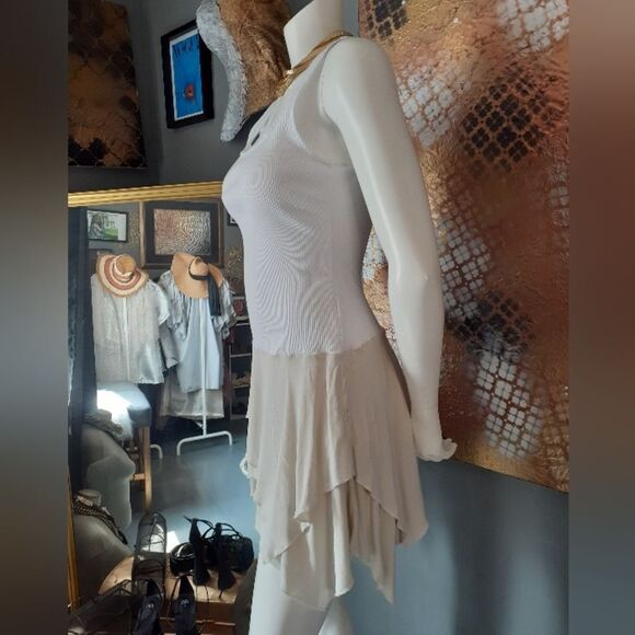 Zara Cotton Combination White and Cream Sleeveless Ruffled Mini Dress - Picture 5 of 14